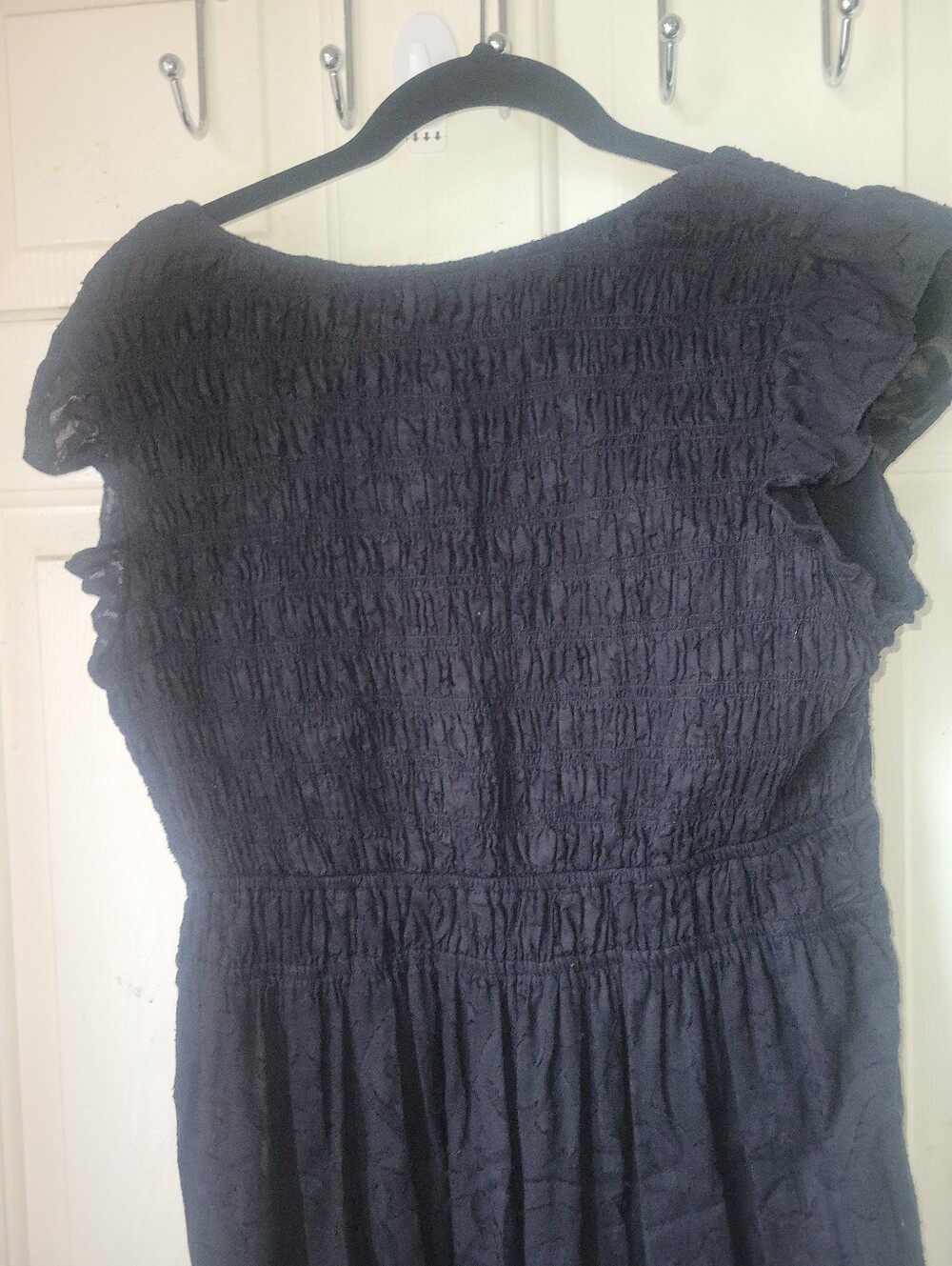 Anthropologie Black Maxi Dress w/Fluttery Cap Sleeve Tiered Button Front Skirt - Picture 12 of 12